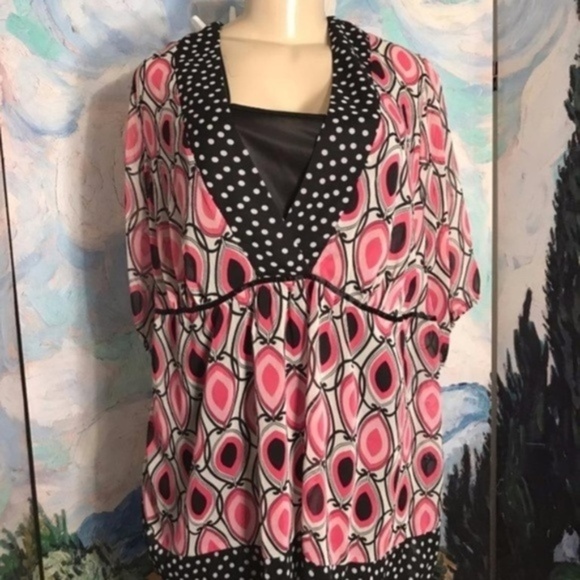 Fashion Bug Pink/Black Sheer Print Tunic Top - Picture 1 of 6